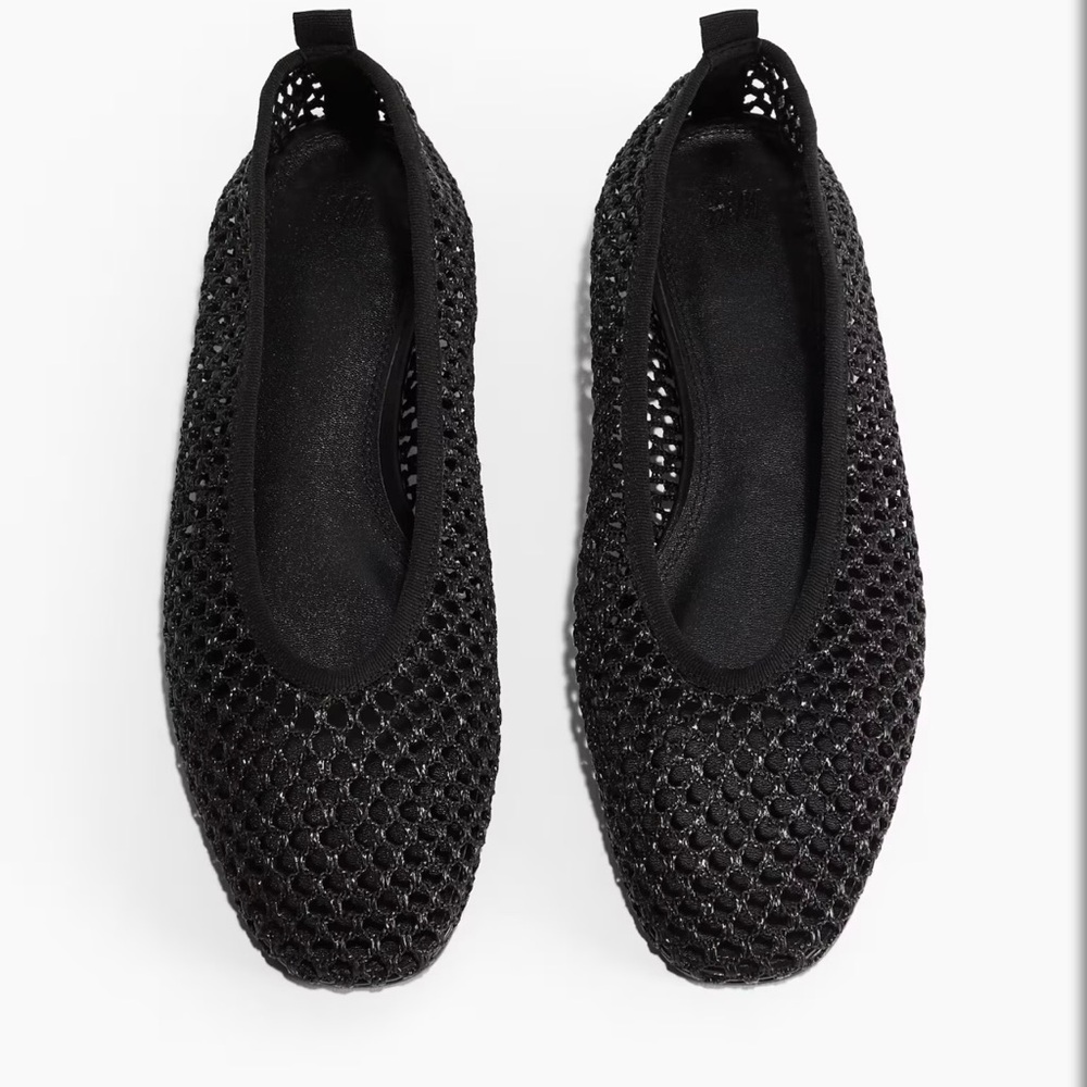 H&M Black Mesh Flats with Textured Design-NWT